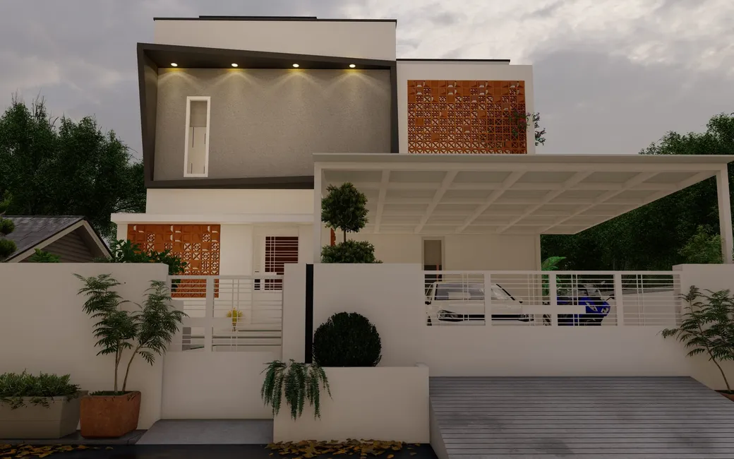 3D architectural elevation render of the same Poriyaalan home